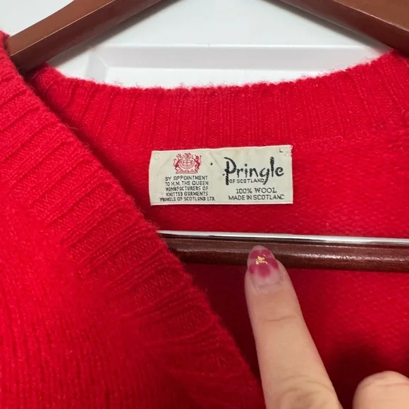 Vintage Pringle Bright Red V-Neck Sweater - Picture 2 of 4